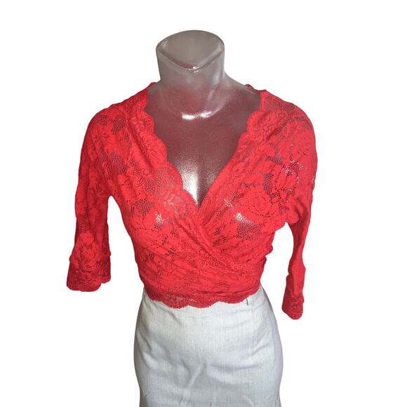 Vintage y2k VICTORIA'S SECRET 2001 Holiday Collection Lace Wrap Top Red Size M - Picture 2 of 8